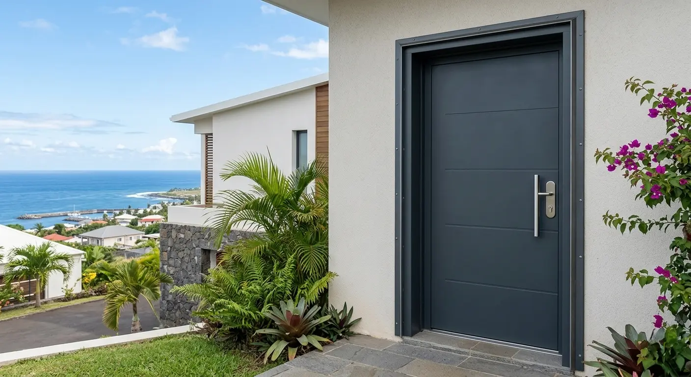 Porte blindée installée dans une villa à La Réunion côte ouest vue mer — Serrure Prestige